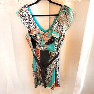 Vtg Bisou Bisou Dress Sz 10 Western Ruffle Neck Flowy Belt Festival Boho 16536x